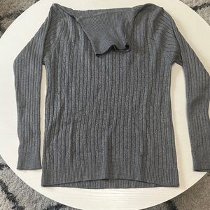 Gray Ribbed Cable-Knit Women's Sweater